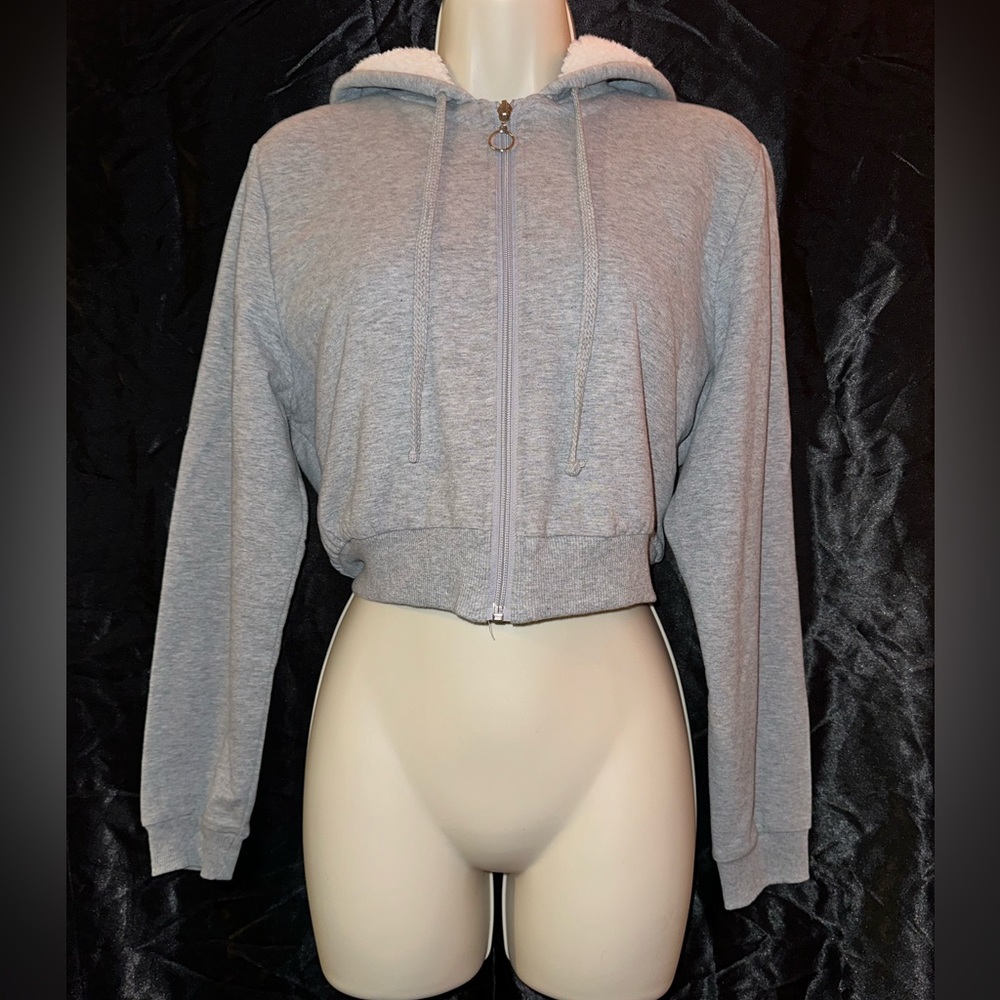 Gray Cropped Furry Sweater